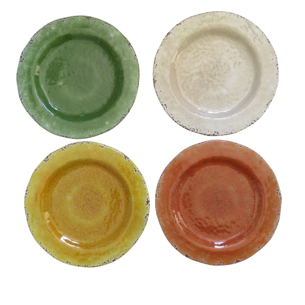 Set of 4  Melamine Pier 1 Imports Dinner Plates Colorful Rustic Farmhouse 10.75"